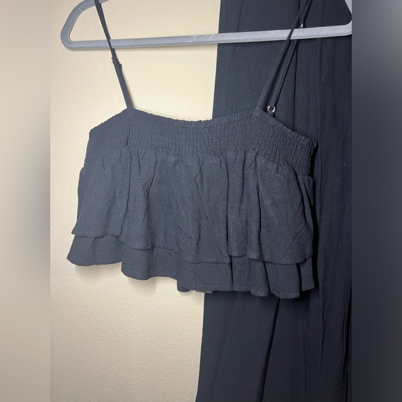 Smocking Detail Black Tank And Wide Leg Pants Set, size Large - Picture 8 of 10